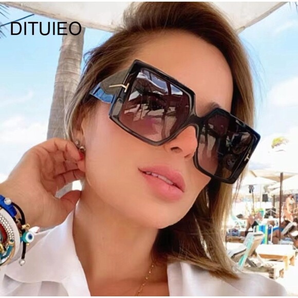 Square Sunglasses Woman Black Oversized Sun Glasses Female Retro Vintage Big - Picture 1 of 11